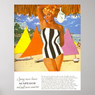 Acapulco, kvinna på stranden poster