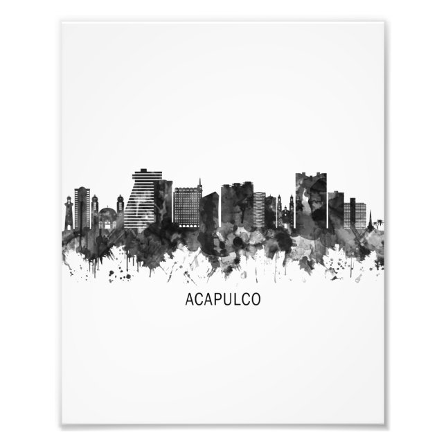 Acapulco Mexiko Skyline BW Fototryck (Framsidan)
