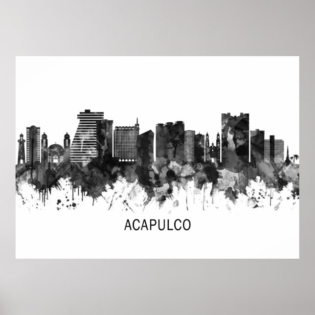 Acapulco Mexiko Skyline BW Poster (Framsidan)