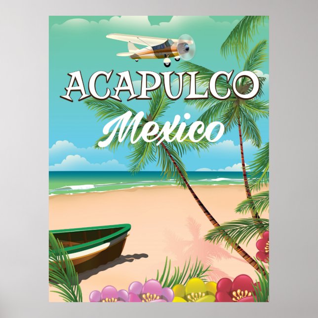 Acapulco Mexiko Vintage-resemålning Poster (Framsidan)