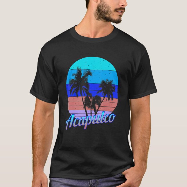 Acapulco Retro Tropical Handflatan Träd Vacation T Shirt (Framsida)
