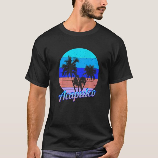 Acapulco Retro Tropical Handflatan Träd Vacation T Shirt (Framsida)