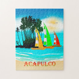 Acapulco Sailcraft Beach Sol Poster Puzzle Pussel