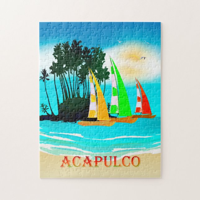 Acapulco Sailcraft Beach Sol Poster Puzzle Pussel (Vertikal)