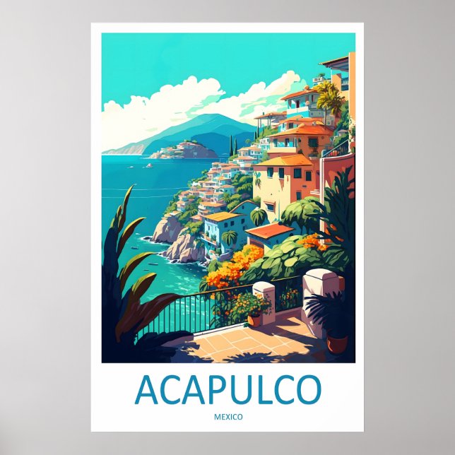 Acapulco Vintage Resemålning Affisch Ski Nationalp (Framsidan)