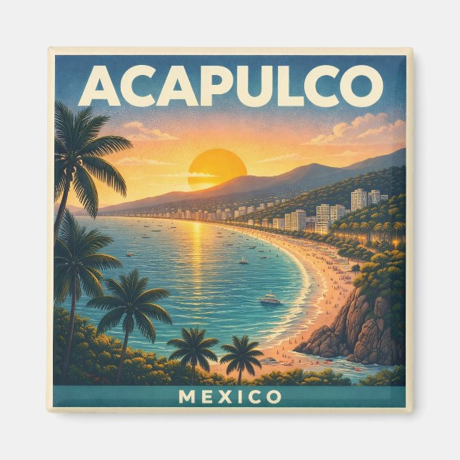 Acapulco Vintage Travel Poster Magnet (Framsidan)