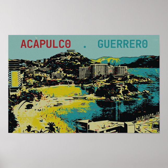 Acapulco-vy, Mexiko, Guerrero-vykort Poster (Framsidan)
