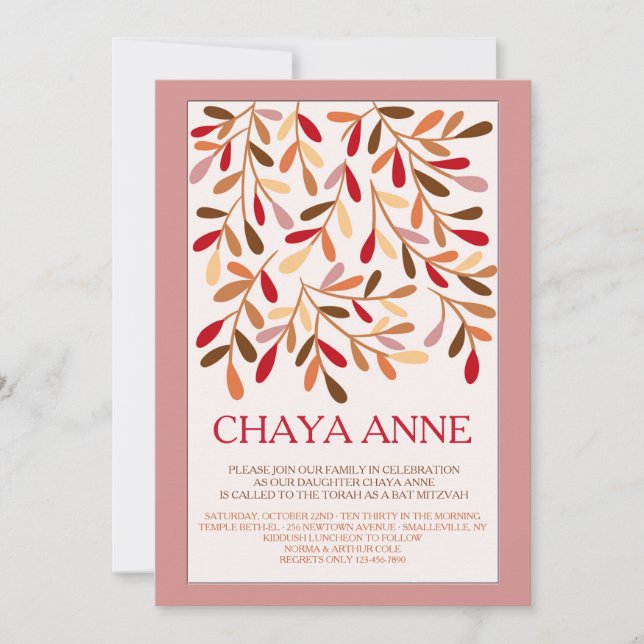Accent Blad Bat Mitzvah-inbjudan Inbjudningar (Framsida)