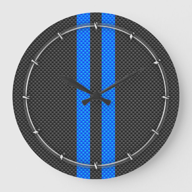 Accent Blue Carbon Fiber Style Racing Stripes Stor Klocka (Framsida)
