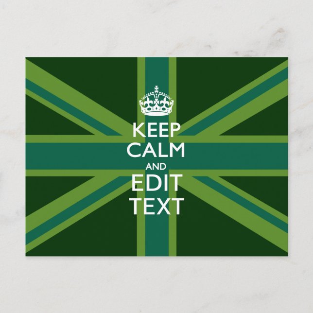 Accent Green Keep Calm Och Din Text Union Jack Vykort (Framsida)