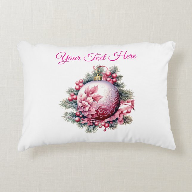 Accent Pillow-Editable Rosa Jul Bauble Pillo Prydnadskudde (Framsidan)