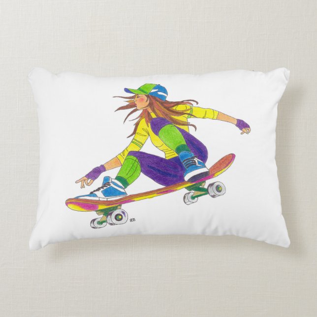 Accent Pillow Girl Skateboarder Prydnadskudde (Framsidan)