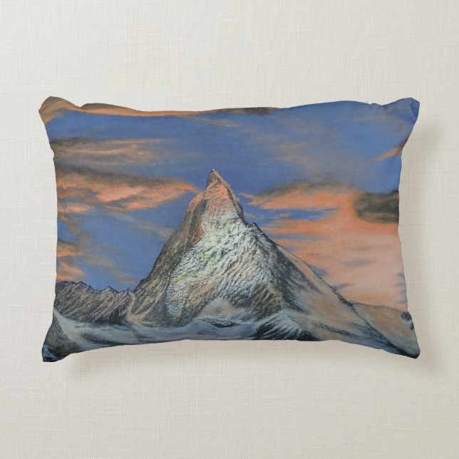 Accentkudde - "Matterhorn vid solnedgång" Prydnadskudde (Framsidan)
