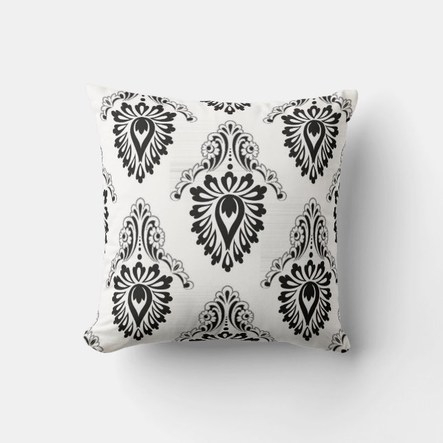 Accentkudde-Svart/Vit Damask Kudde (Framsida)