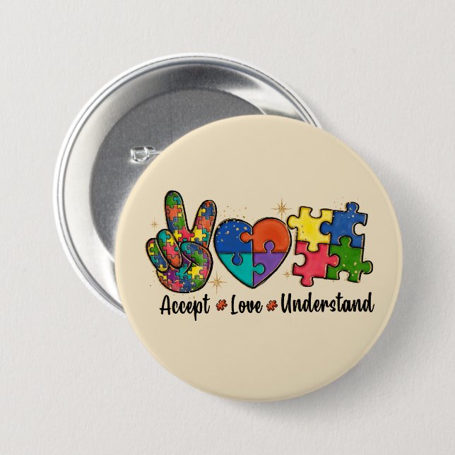 Accept, Love, Understand Autism Awareness Knapp (Framsida & baksida)
