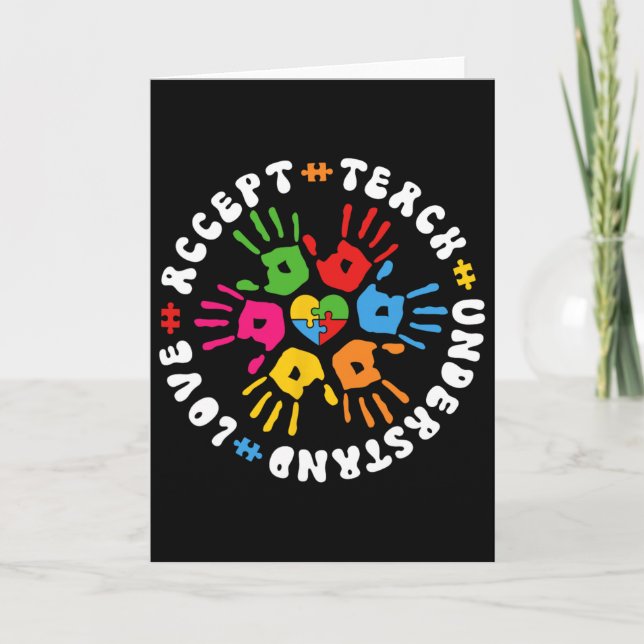 Accept Teach Understand Love April Autism Awarenes Kort (Framsida)