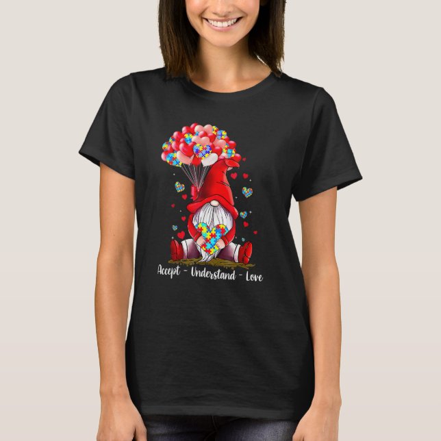 Accept Understand Love Autism Awareness Gnome Vale T Shirt (Framsida)