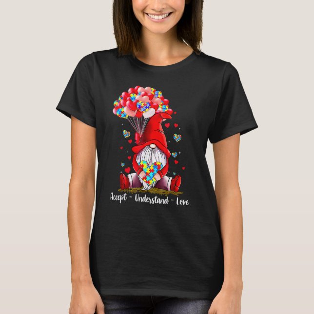 Accept Understand Love Autism Awareness Gnome Vale T Shirt (Framsida)