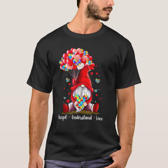 Accept Understand Love Autism Awareness Gnome Vale T Shirt (Framsida)