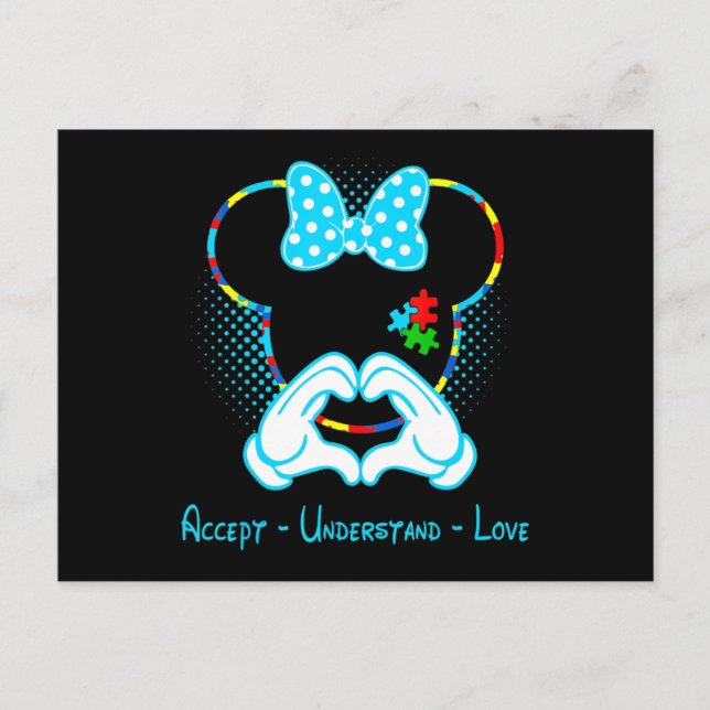 Accept Understand Love Autism Awareness - Mouse Au Vykort (Framsida)
