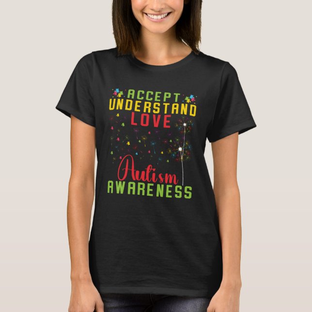 Accept Understand Love Autism Awareness Rainbow Pu T Shirt (Framsida)