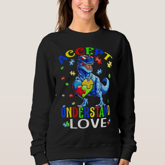 Accept Understand Love Dinosaur Everybody Autism A T Shirt (Framsida)