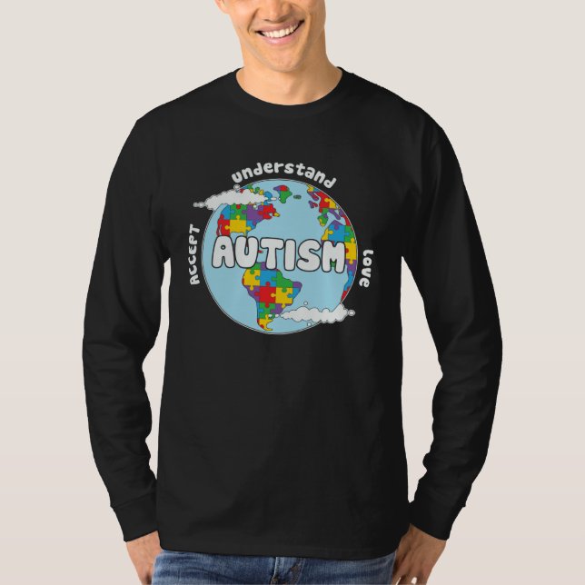 Accept Understand Love Earth Puzzle Autism Awarene T Shirt (Framsida)