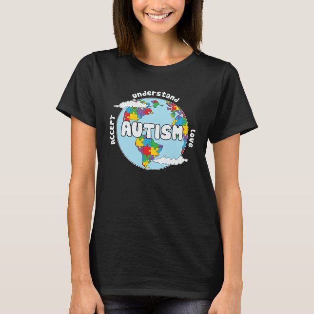Accept Understand Love Earth Puzzle Autism Awarene T Shirt (Framsida)