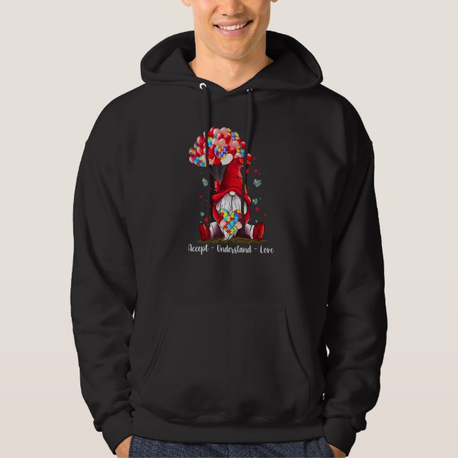 Accept Understand Love Gnome Valentine Autism Awar Hoodie (Framsida)