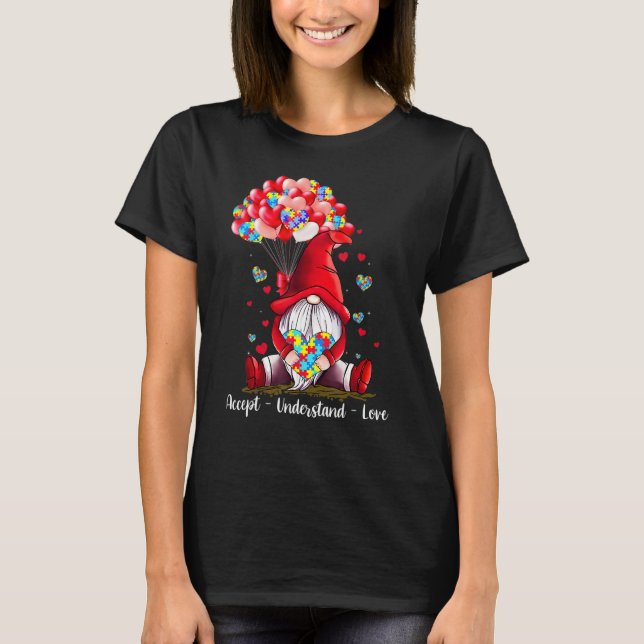 Accept Understand Love Gnome Valentine Autism Awar T Shirt (Framsida)