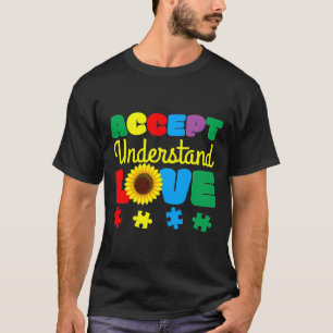 Accept Understand Love Sunflower Puzzle Autism Awa T Shirt