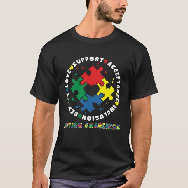 Acceptance Inclusion Respect Love Support Autism A T Shirt (Framsida)