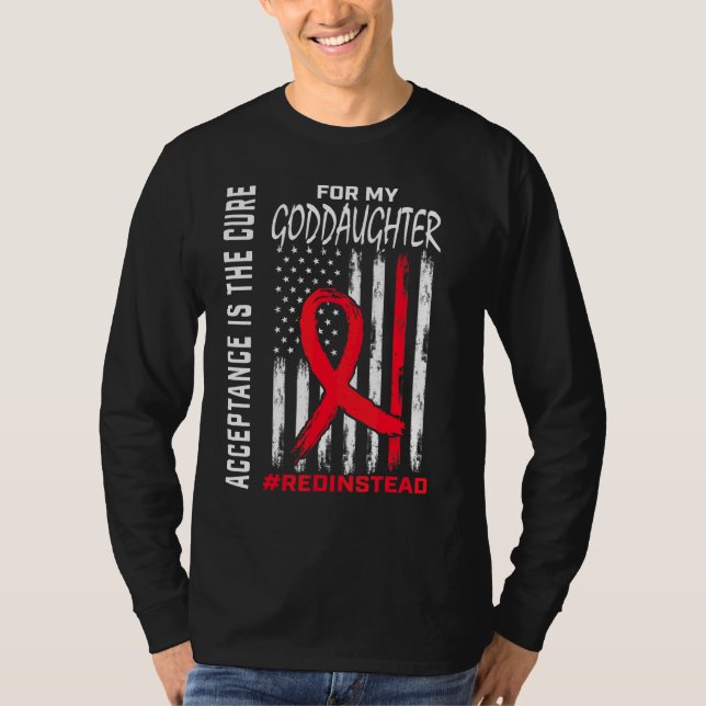 Acceptance Redistället Red istället Autism Goddaug T Shirt (Framsida)