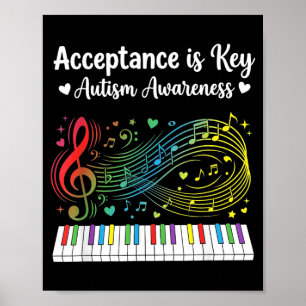 Acceptans är nyckeln Autism Acceptans Musik Piano Poster