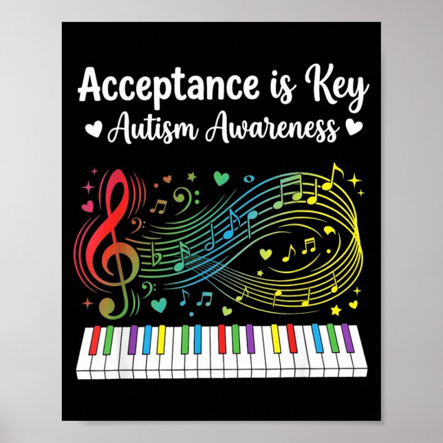 Acceptans är nyckeln Autism Acceptans Musik Piano  Poster (Framsidan)