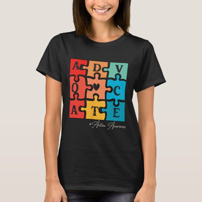 Acceptera Adapt Advocate Puzzle Biet Retro Autism  T Shirt (Framsida)