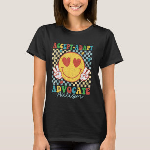 Acceptera Adapt Advocate Retro Groovy Smile Autism T Shirt