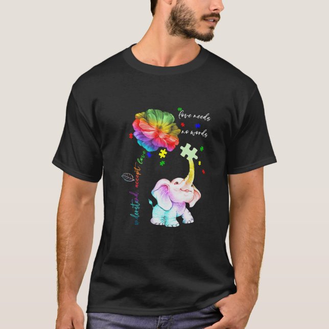 Acceptera Elephant Daisy Puzzle Autism Awa T Shirt (Framsida)