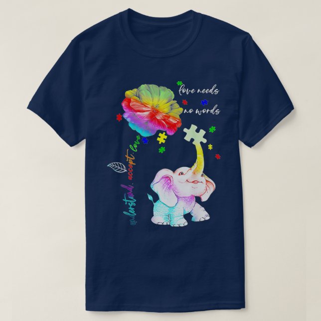 Acceptera Elephant Daisy Puzzle Autism Awa T Shirt (Design framsida)