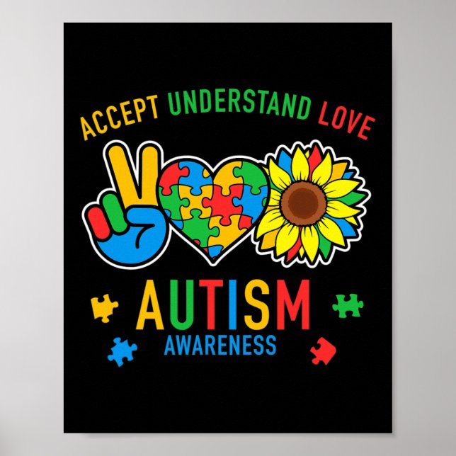 Acceptera Förstå Kärlek Autism Acceptans Solros  Poster (Framsidan)