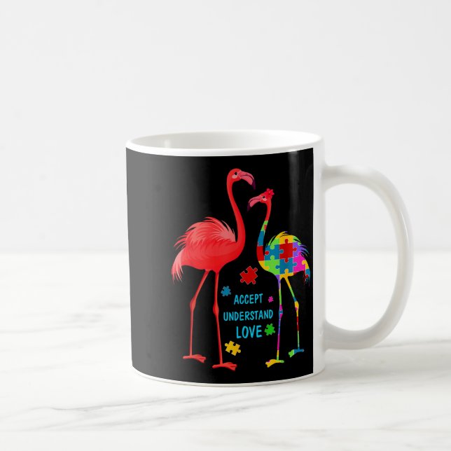 Acceptera förstå kärlek autism flamingo pussel poj kaffemugg (Höger)