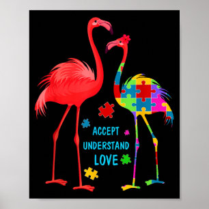 Acceptera förstå kärlek autism flamingo pussel poj poster