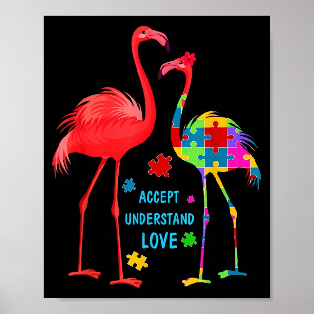 Acceptera förstå kärlek autism flamingo pussel poj poster (Framsidan)