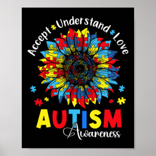 Acceptera Förstå Kärlek Autism Medvetenhet Solros Poster