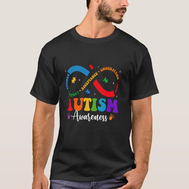 Acceptera Förstå Kärlek Hjärta Oändlighet Autism M T Shirt (Framsida)