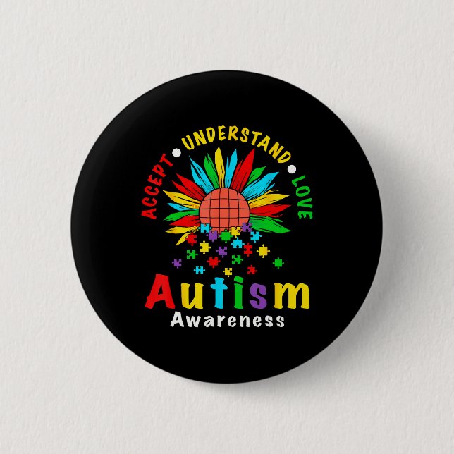 Acceptera Förstå Kärlek Solros Autism Acceptans  Knapp (Framsida)