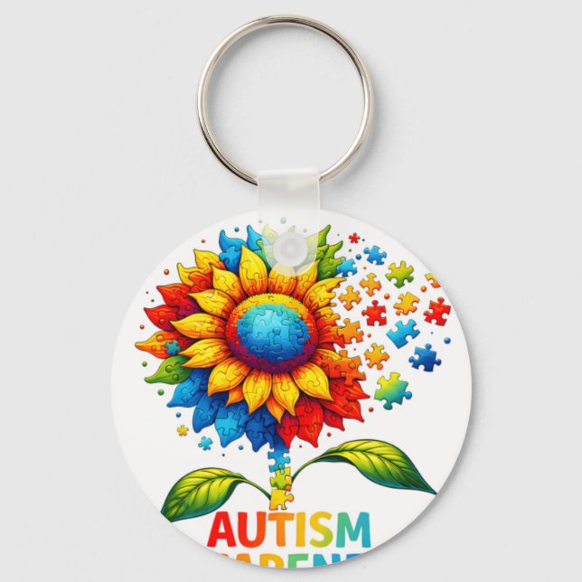 Acceptera Förstå Solros Män Kvinnor Barn Autism  Nyckelring (Framsida)