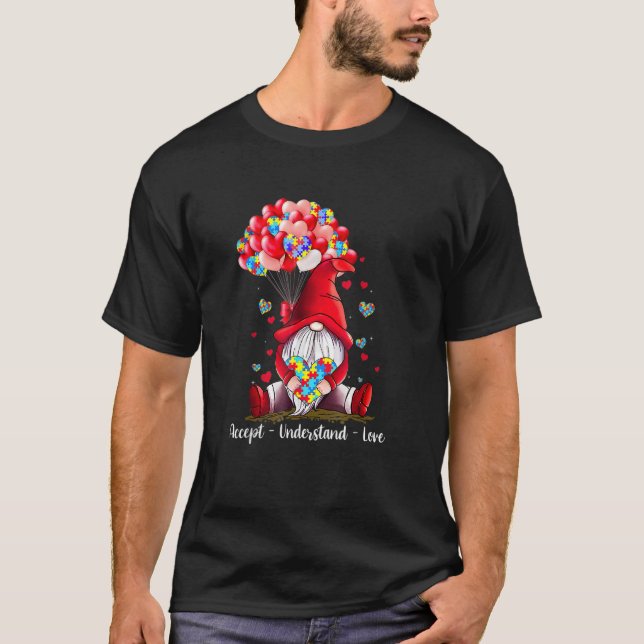 Acceptera Kärlek Autism Awareness Gnome Vale T Shirt (Framsida)