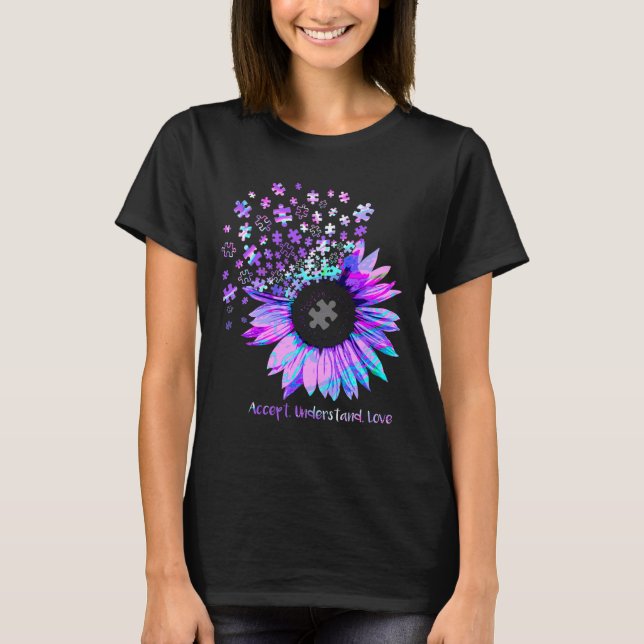 Acceptera Kärlek Autism Lila Hologram Sunf T Shirt (Framsida)