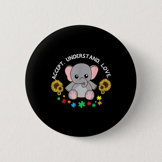 Acceptera Kärlek Elephant Coola Autism Awaren Knapp (Framsida)